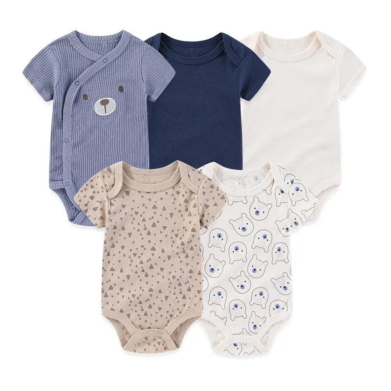 Baby Unisex Cotton Bodysuit 5-Pack | Short Sleeve Cartoon Print 0-12 Months