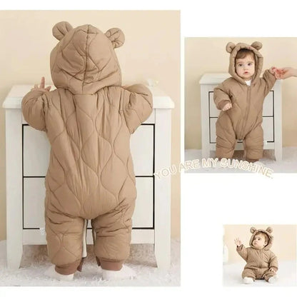 Winter Hooded Baby Romper — Fleece Lined, Warm & Cosy