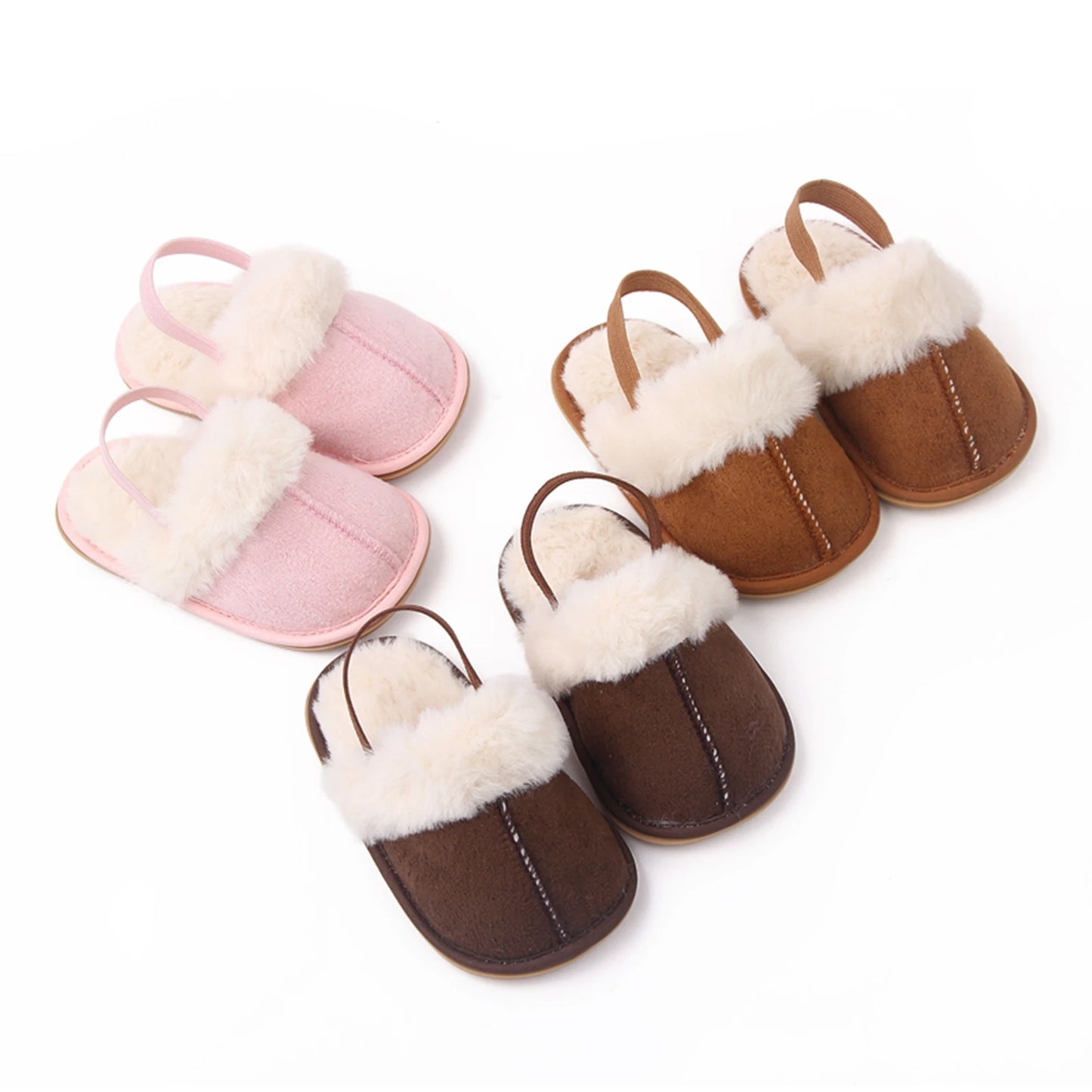 Baby & Toddler Fluffy Plush Slides | Soft Non-Slip House Slippers 0-18 Months