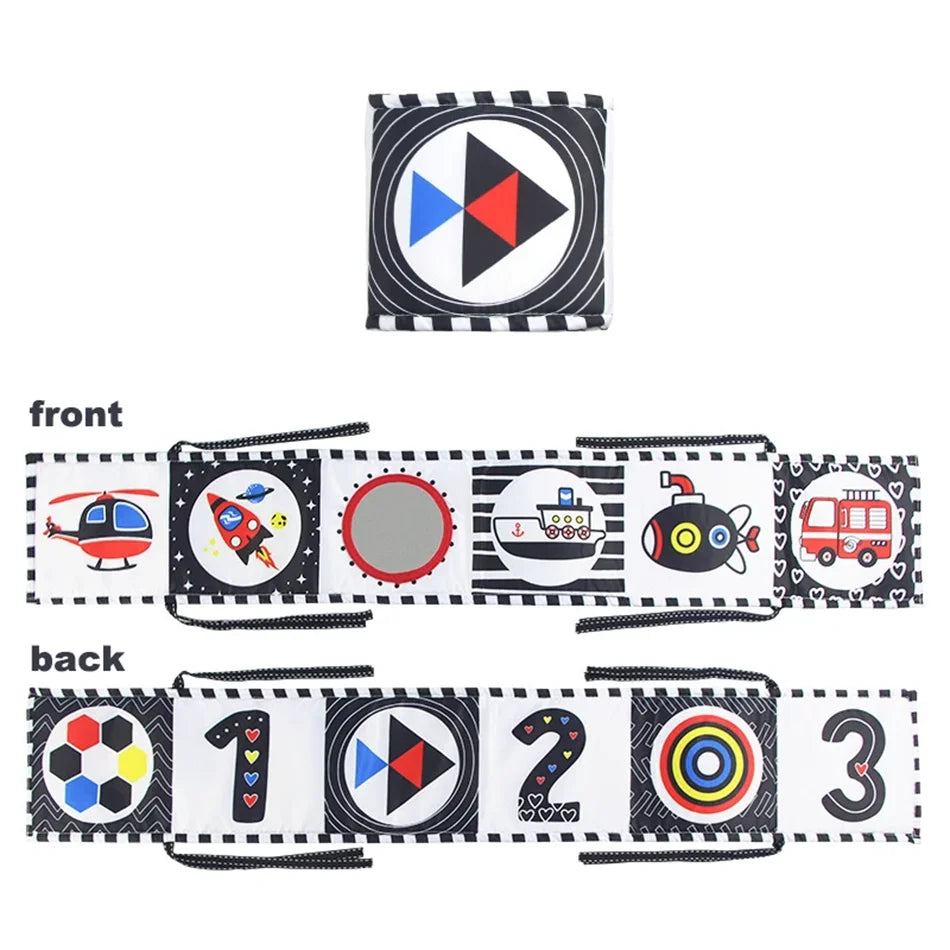 High Contrast Sensory Cloth Book for Babies | Black & White Montessori Newborn Toy