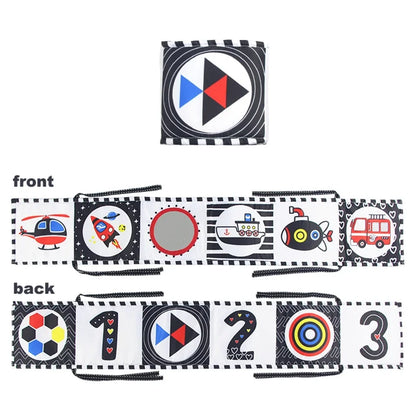 High Contrast Sensory Cloth Book for Babies | Black & White Montessori Newborn Toy