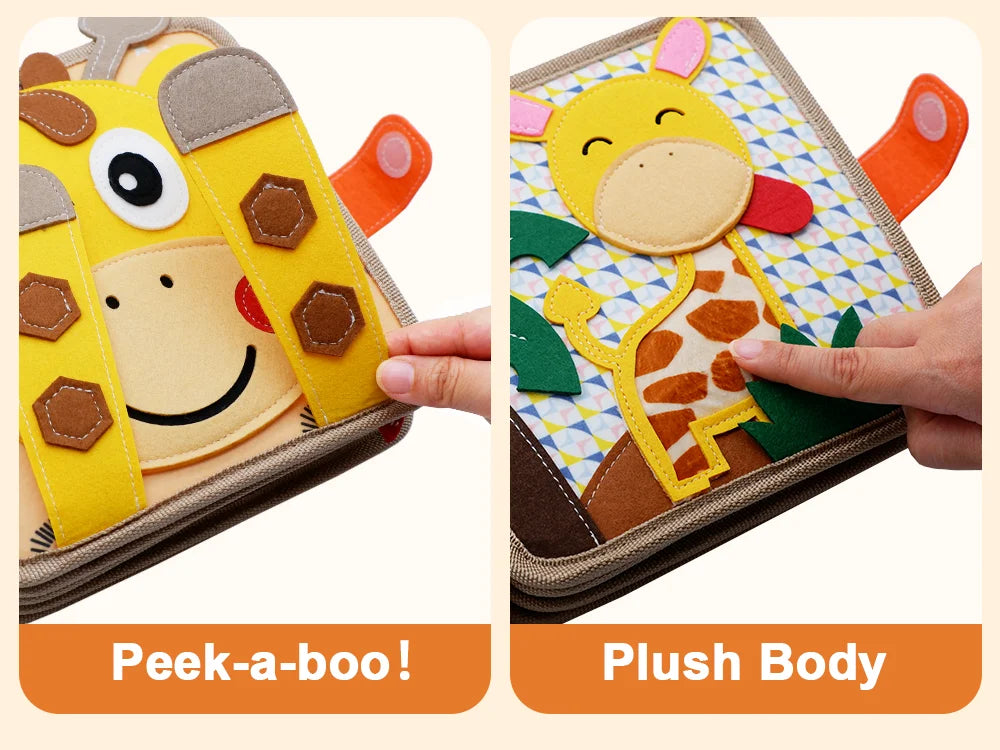 Montessori Giraffe Busy Book | Sensory Learning Quiet Book for Toddlers Ages 3-6