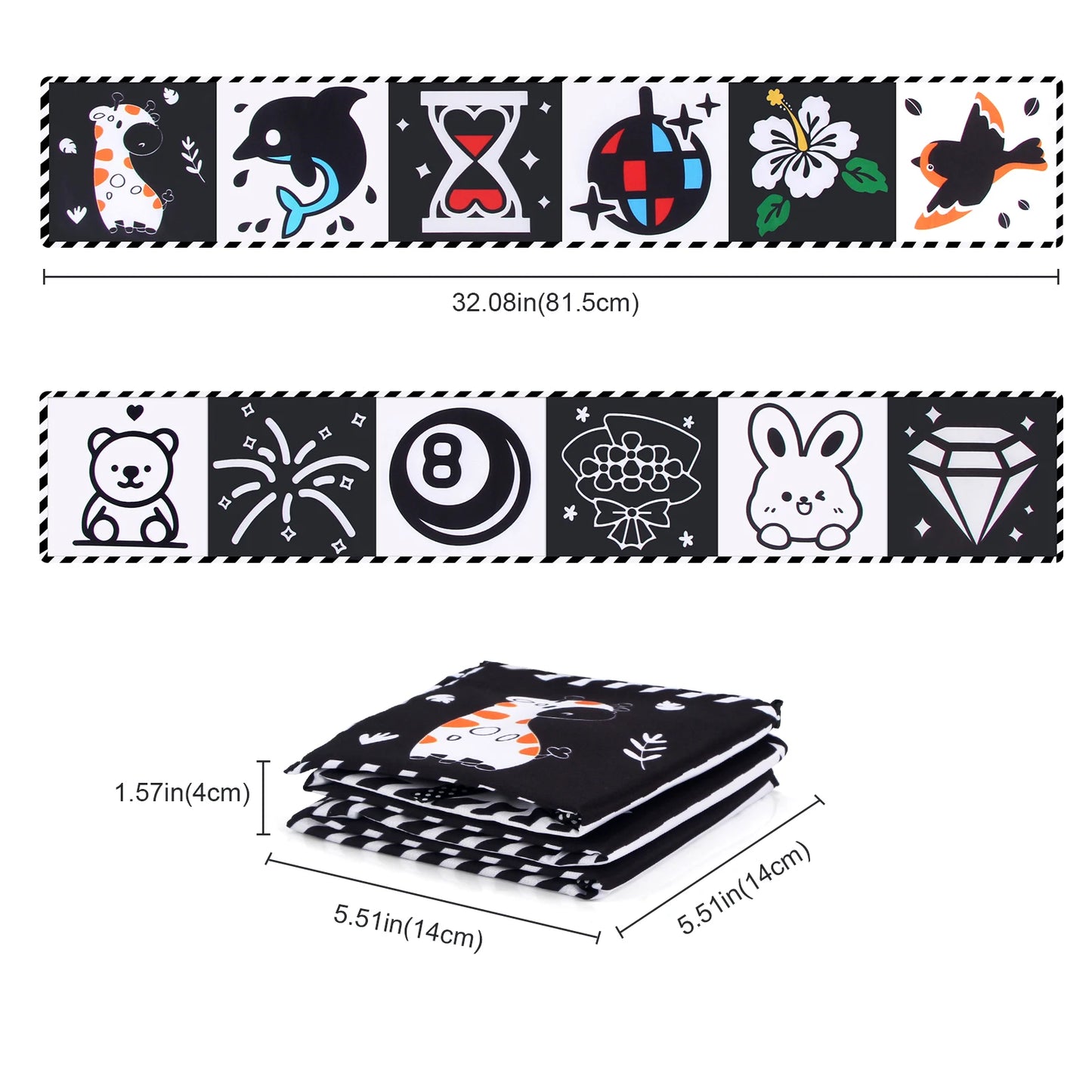 High Contrast Sensory Cloth Book for Babies | Black & White Montessori Newborn Toy