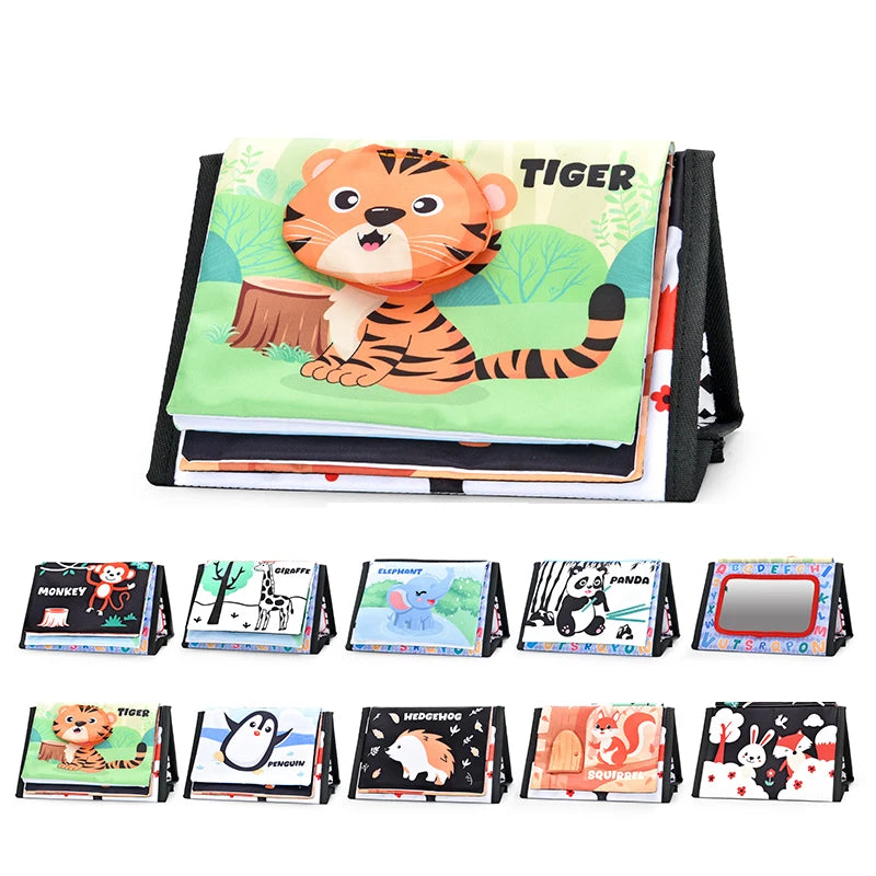 Black & White Baby Cloth Book | Montessori Sensory Toy with Mirror for Newborns 0–12 Months