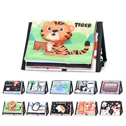 Black & White Baby Cloth Book | Montessori Sensory Toy with Mirror for Newborns 0–12 Months