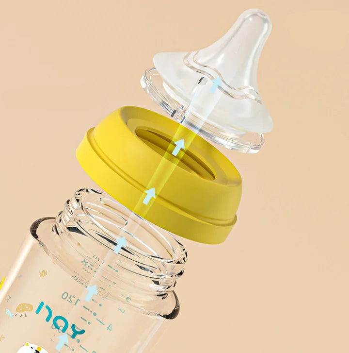 Colourful Cartoon Anti-Choke Glass Baby Bottle | 160ml & 240ml | 0-9 Months