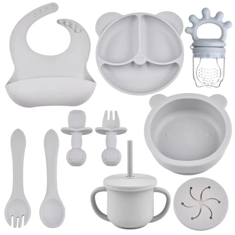 10-Piece Children's Silicone Dinner Set | Strong Suction Bowl, Plate, Fork & Spoon | BPA-Free
