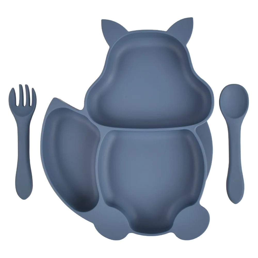 3-Piece Baby Silicone Feeding Kit | Bib, Divided Plate & Spoon Set | BPA-Free
