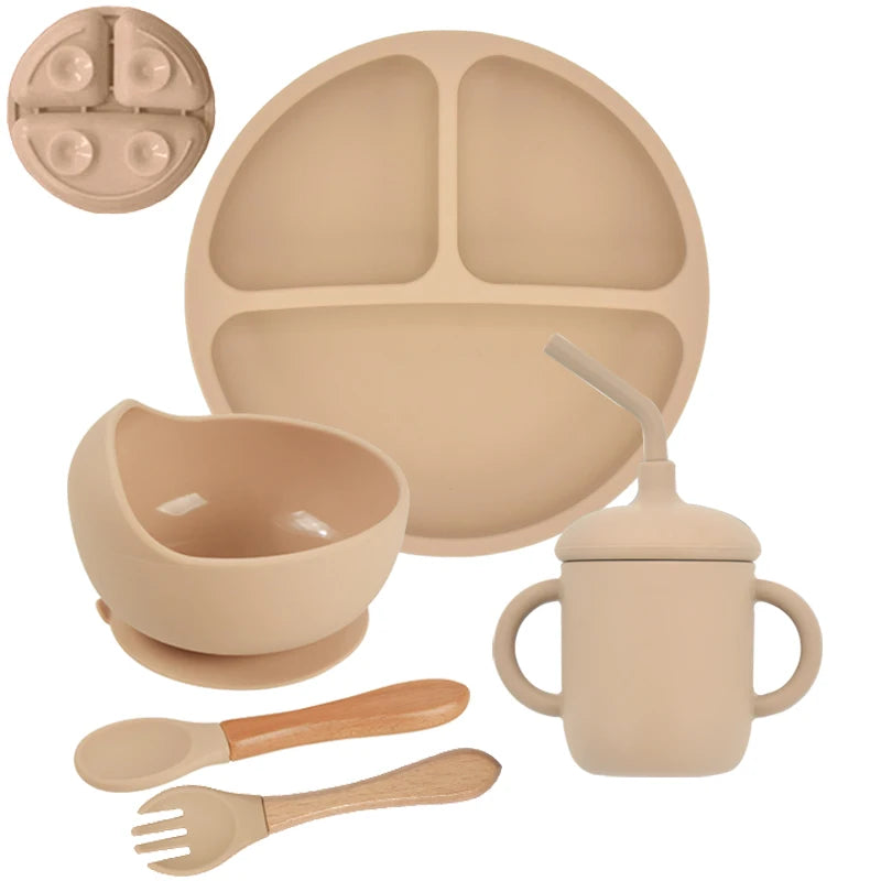 5-Piece Baby Silicone Tableware Set | Suction Plate, Bowl, Spoon & Fork | BPA-Free
