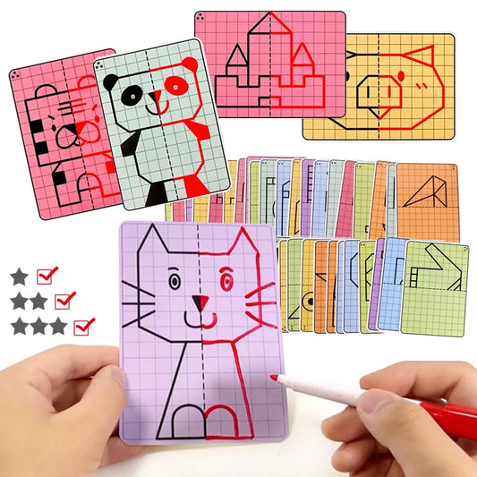 Kids Montessori Symmetrical Drawing Cards | Pen Control Training Set (20 Patterns)