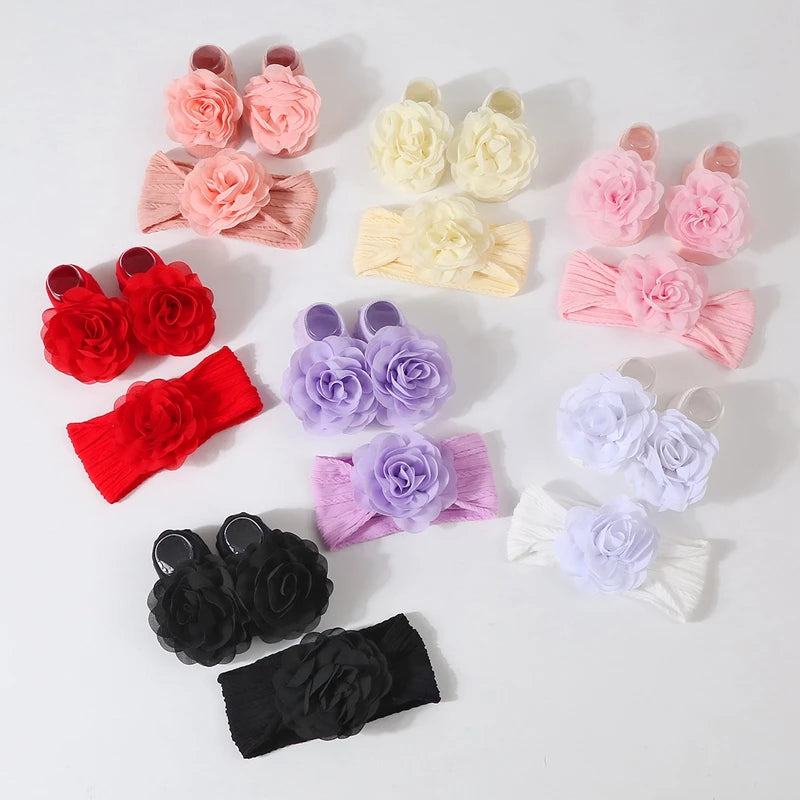 Baby Girl Flower Socks & Headband Set | Soft Knitted 2-Piece 0-12 Months