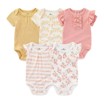 Baby Unisex Cotton Bodysuit 5-Pack | Short Sleeve Cartoon Print 0-12 Months