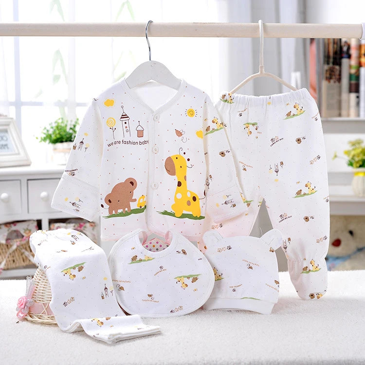 5-Piece Newborn Baby Clothing Set | Cartoon Cotton Tops & Pants 0-3 Months