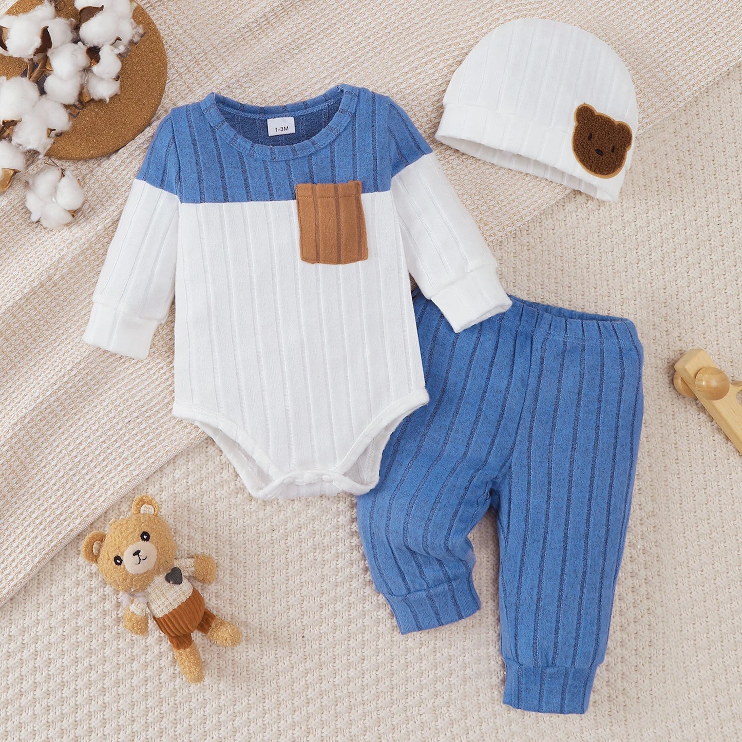 Newborn Baby Boy 3-Piece Set | Bodysuit, Pants & Hat 1-18 Months