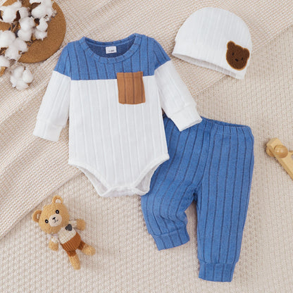 Newborn Baby Boy 3-Piece Set | Bodysuit, Pants & Hat 1-18 Months