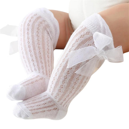 Baby Girls Over-The-Knee Bow Stockings | Breathable Cotton Socks 0-24 Months