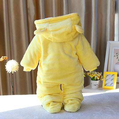 Baby Hooded Fleece Snowsuit | Snap-Up Footie Romper Winter Jumpsuit 0-12 Months