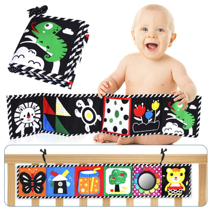High Contrast Sensory Cloth Book for Babies | Black & White Montessori Newborn Toy