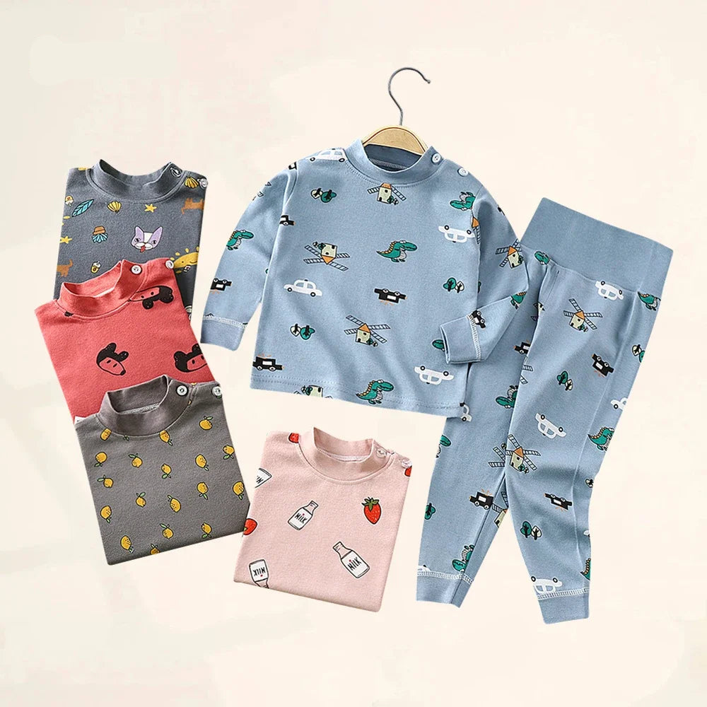 Kids Cotton Pyjama Long Johns Set | High Waist Underwear 9M-6 Years
