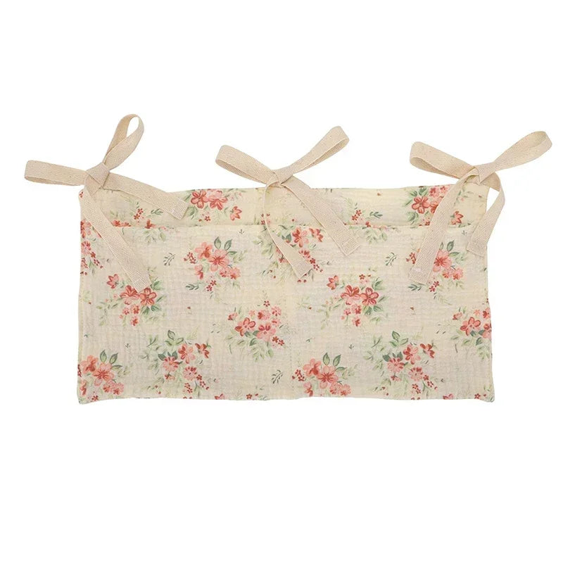 Baby Crib Storage Bag | Cotton Double Pouch Bed Organiser for Nappies, Toys & Essentials