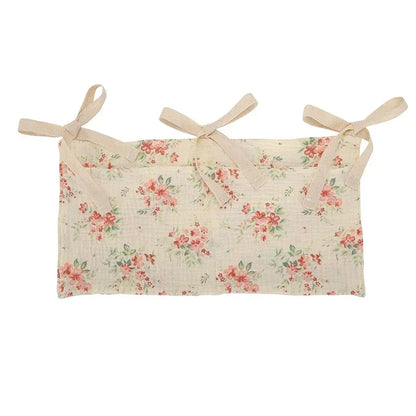 Baby Crib Storage Bag | Cotton Double Pouch Bed Organiser for Nappies, Toys & Essentials