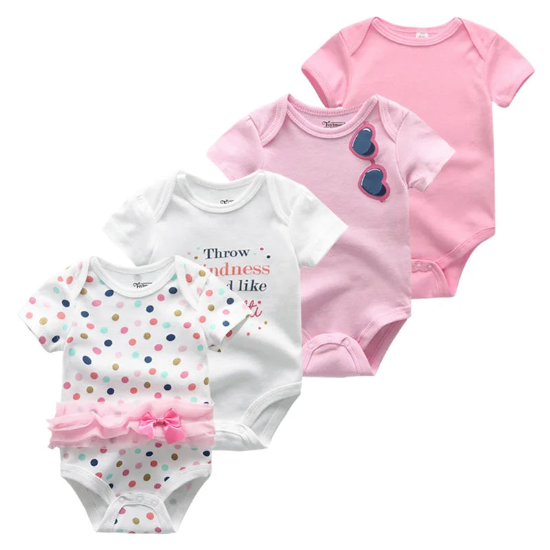 Baby Cartoon Cotton Romper 4-Piece Set | Short Sleeve Newborn Bodysuit 3-12 Months