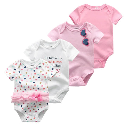 Baby Cartoon Cotton Romper 4-Piece Set | Short Sleeve Newborn Bodysuit 3-12 Months