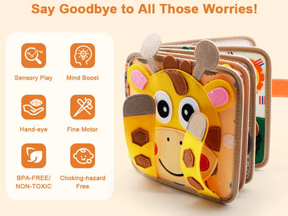 Montessori Giraffe Busy Book | Sensory Learning Quiet Book for Toddlers Ages 3-6