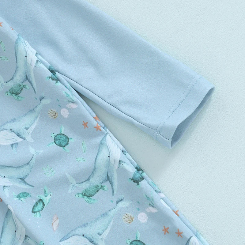 Baby Boy Whale Print Rash Guard & Sun Hat Swimwear Set | 0-3 Years