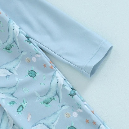 Baby Boy Whale Print Rash Guard & Sun Hat Swimwear Set | 0-3 Years