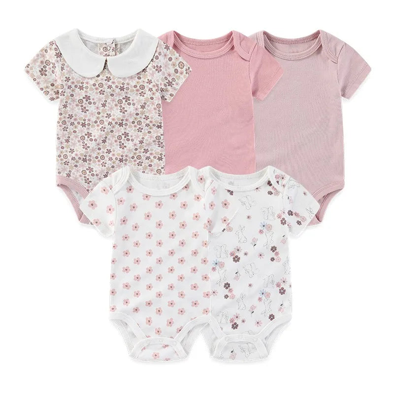 Baby Unisex Cotton Bodysuit 5-Pack | Short Sleeve Cartoon Print 0-12 Months