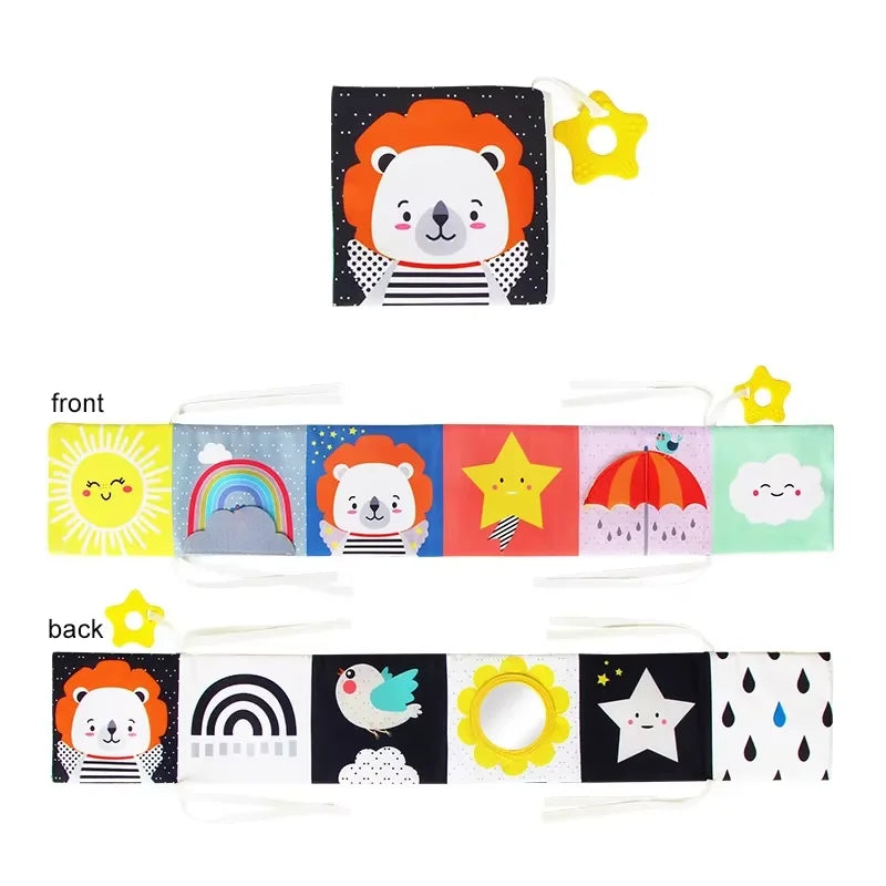 High Contrast Sensory Cloth Book for Babies | Black & White Montessori Newborn Toy