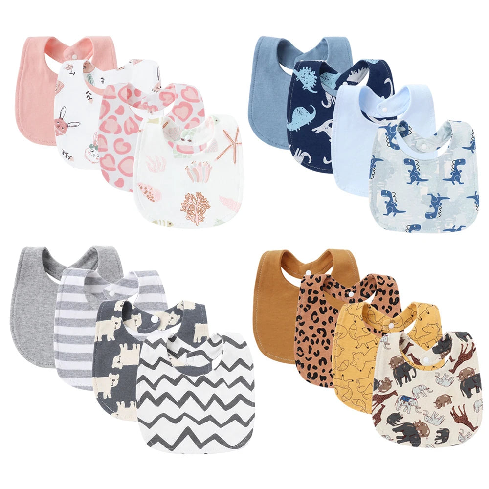 Baby Bibs & Burp Cloths Set | 4Pcs Cartoon Newborn Saliva Towels