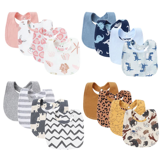 Baby Bibs & Burp Cloths Set | 4Pcs Cartoon Newborn Saliva Towels