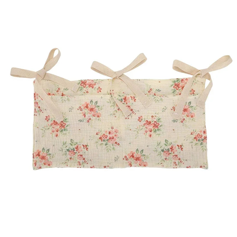 Baby Crib Storage Bag | Cotton Double Pouch Bed Organiser for Nappies, Toys & Essentials