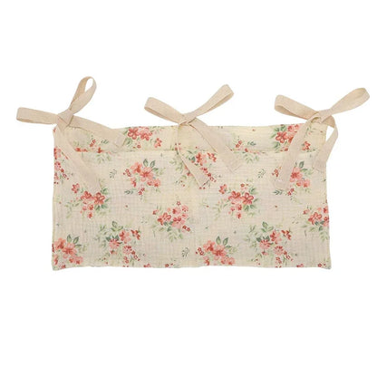 Baby Crib Storage Bag | Cotton Double Pouch Bed Organiser for Nappies, Toys & Essentials