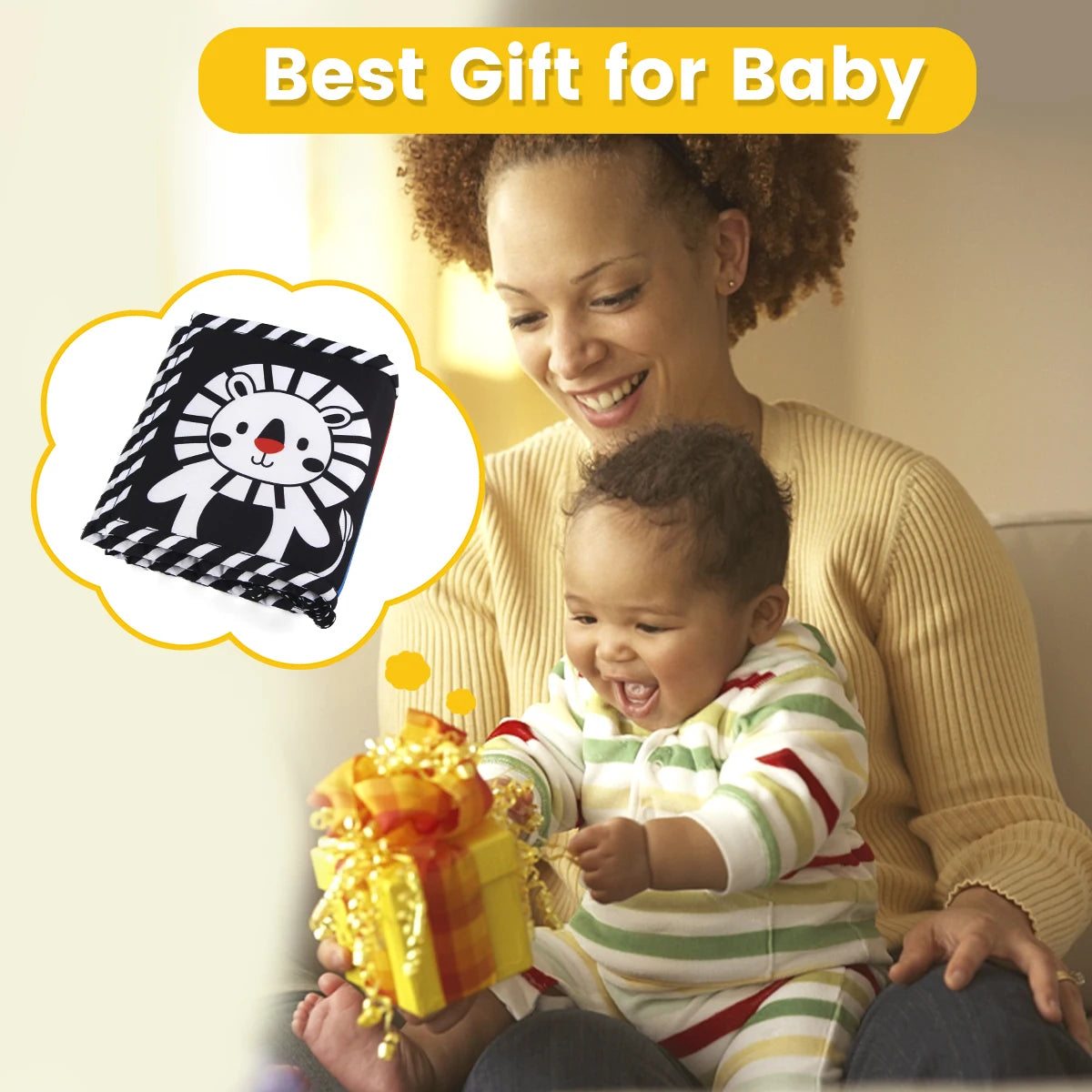 High Contrast Sensory Cloth Book for Babies | Black & White Montessori Newborn Toy