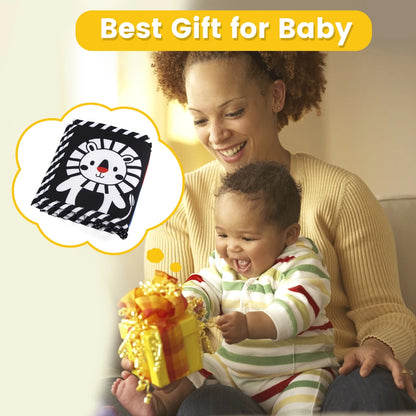 High Contrast Sensory Cloth Book for Babies | Black & White Montessori Newborn Toy