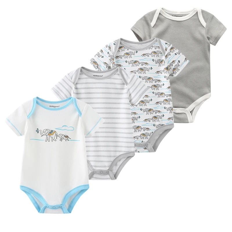Baby Cartoon Cotton Romper 4-Piece Set | Short Sleeve Newborn Bodysuit 3-12 Months