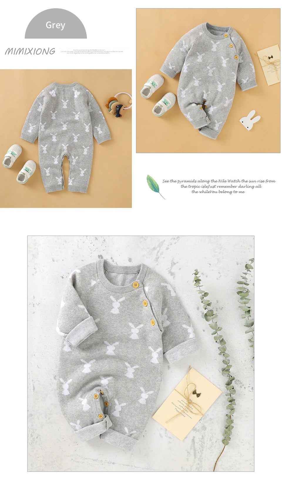 Baby Easter Rabbit Knit Romper — Long Sleeve Cotton Unisex