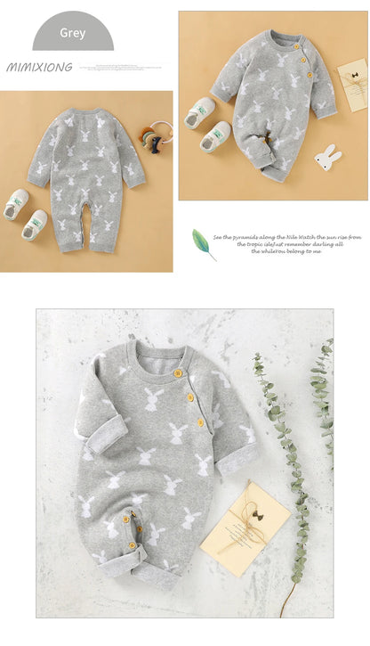 Baby Easter Rabbit Knit Romper — Long Sleeve Cotton Unisex