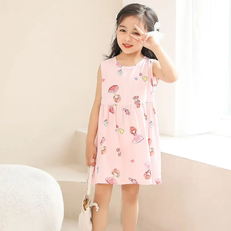 Girls Cotton Flower Dress | Sleeveless Princess Party Dress