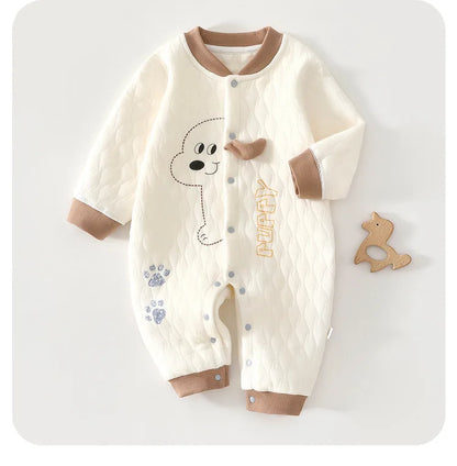 Baby Thick Cotton Jumpsuit | Three-Layer Warm Crawling Suit Autumn Winter 0-18M