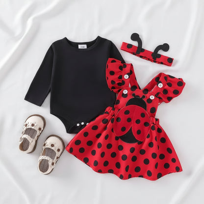 Baby Girl Embroidery Romper & Suspender Dress Set with Headband | 0-18 Months