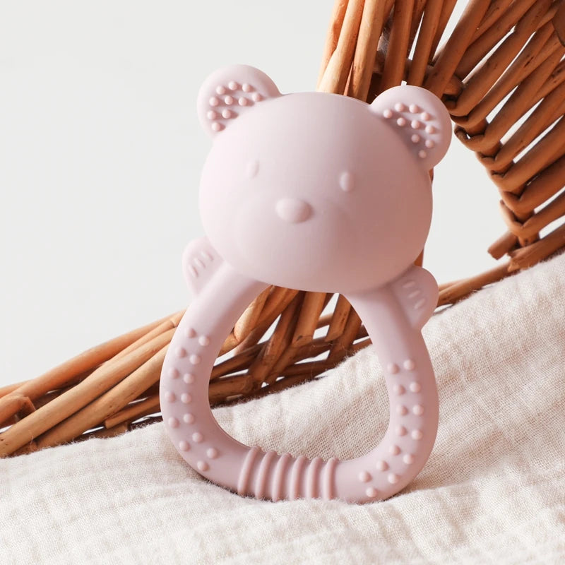 Silicone Bear Teether Rattle | Food-Grade Sensory Hand Bell for Babies 0–12 Months