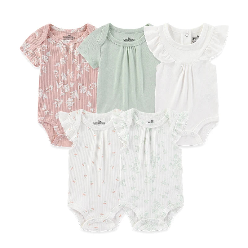 Baby Unisex Cotton Bodysuit 5-Pack | Short Sleeve Cartoon Print 0-12 Months