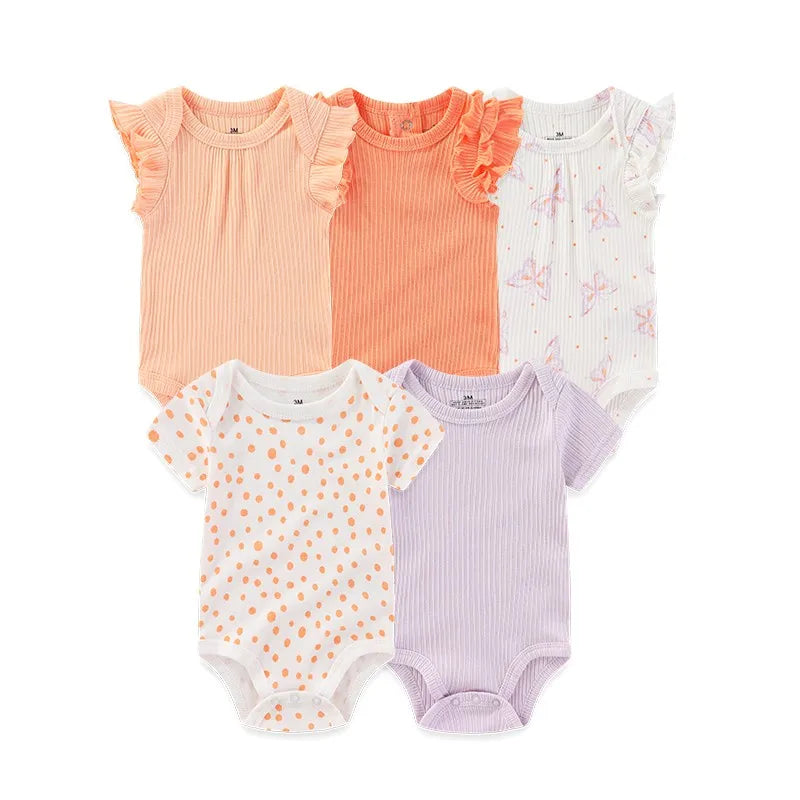 Baby Unisex Cotton Bodysuit 5-Pack | Short Sleeve Cartoon Print 0-12 Months