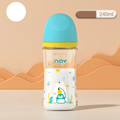 Colourful Cartoon Anti-Choke Glass Baby Bottle | 160ml & 240ml | 0-9 Months