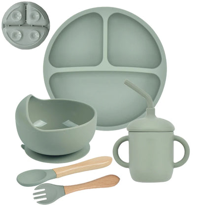 5-Piece Baby Silicone Tableware Set | Suction Plate, Bowl, Spoon & Fork | BPA-Free