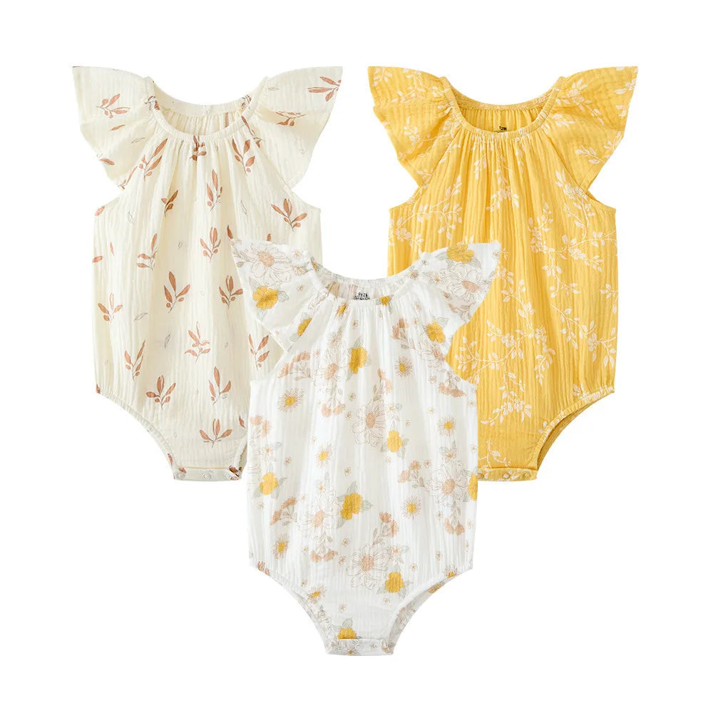 3-Piece Baby Girl Floral Bodysuit Set | Sleeveless 100% Cotton Summer 0-24M